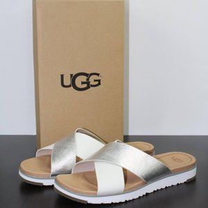 UGG Kari Leather Sandals Silver NEW
